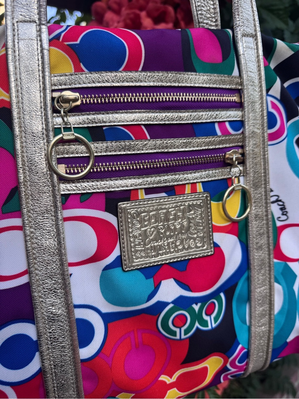 Vintage Coach Poppy Pop Signature C Glam Tote - Picture 4 of 10